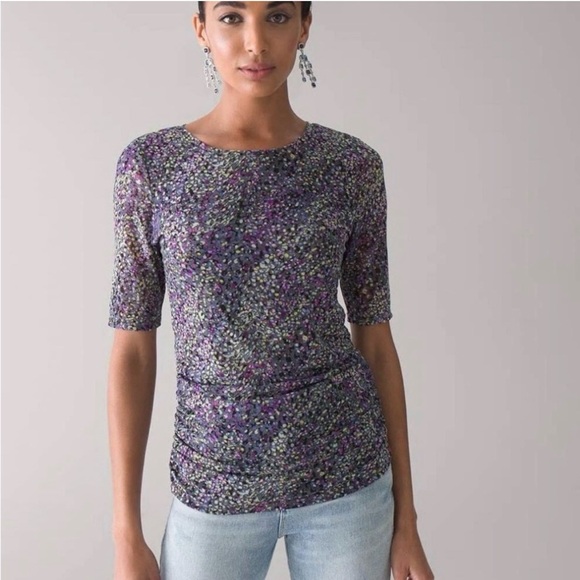 White House Black Market Multi-ColorMesh Shirred Side Tee - Picture 6 of 6